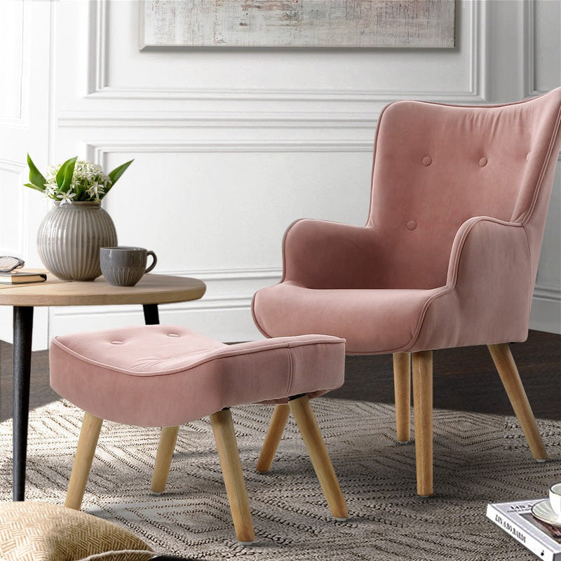 Artiss Armchair Lounge Chair Ottoman Accent Armchairs Sofa Fabric Chairs Pink - Furniture > Living Room - Rivercity House & Home Co. (ABN 18 642 972 209)