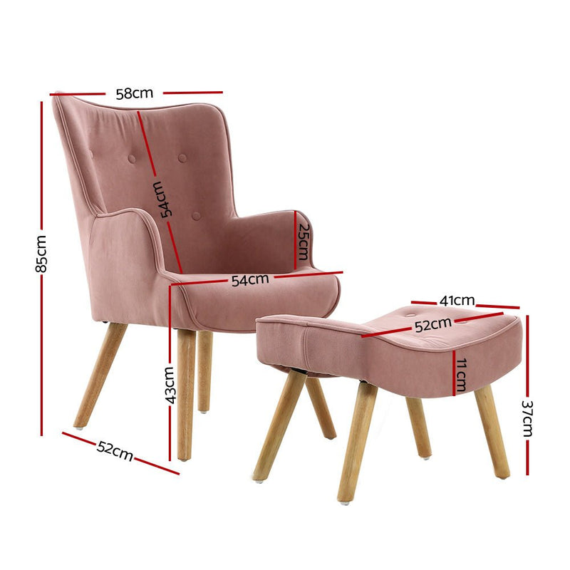 Artiss Armchair Lounge Chair Ottoman Accent Armchairs Sofa Fabric Chairs Pink - Furniture > Living Room - Rivercity House & Home Co. (ABN 18 642 972 209)
