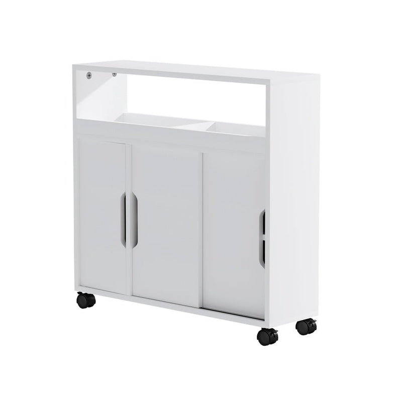 Artiss Bathroom Storage Cabinet Toilet Caddy Shelf 3 Doors With Wheels White - Furniture > Bathroom - Rivercity House & Home Co. (ABN 18 642 972 209)