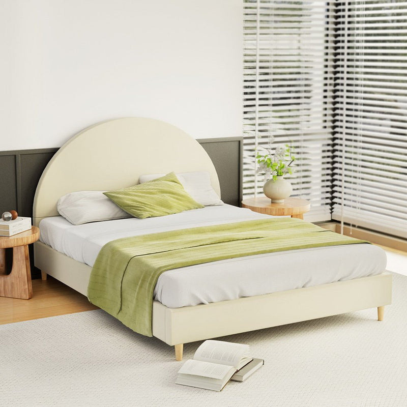 Ella Arched Double Bed Frame Cream Velvet - Furniture > Bedroom - Rivercity House & Home Co. (ABN 18 642 972 209) - Affordable Modern Furniture Australia