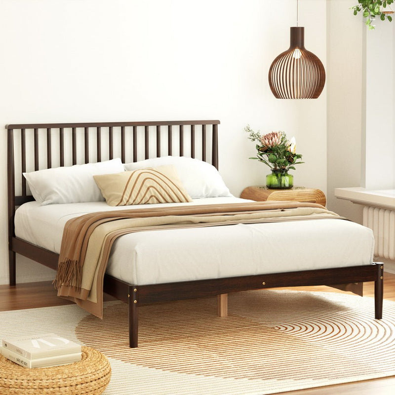 Artiss Bed Frame Double Size Wooden Base Mattress Platform Timber Walnut VISE - Furniture > Bedroom - Rivercity House & Home Co. (ABN 18 642 972 209)