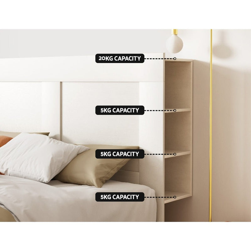 Artiss Bed Frame King Size Bed Head with Shelves Headboard Bedhead Base White - Furniture > Bedroom - Rivercity House & Home Co. (ABN 18 642 972 209)