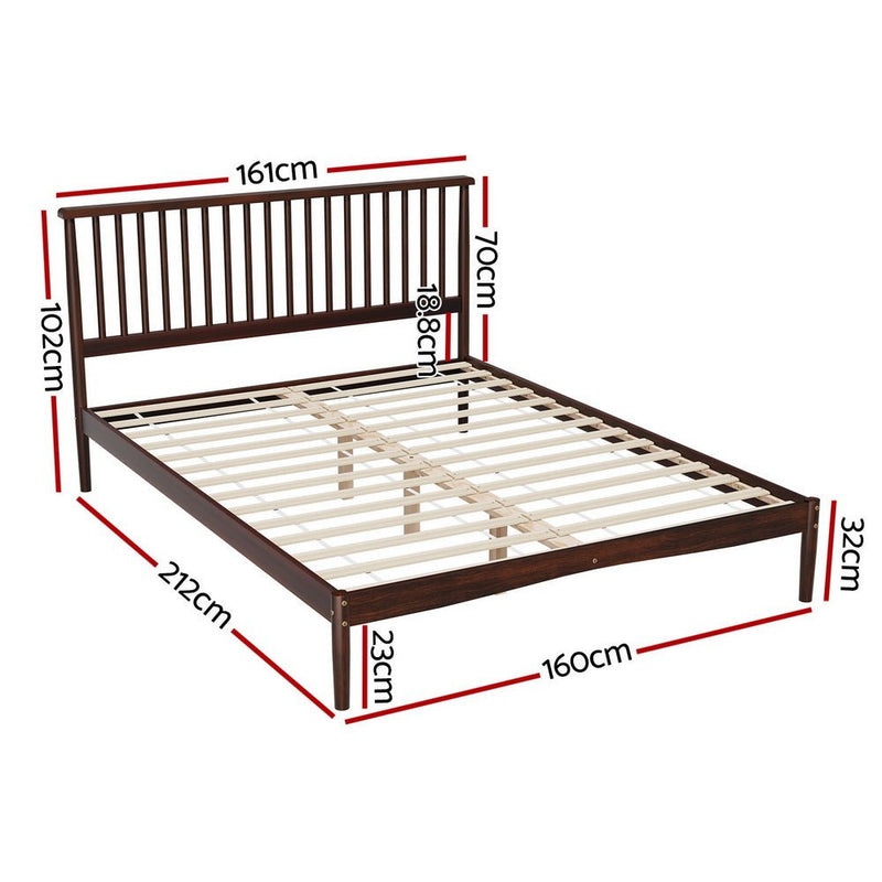 Vise Queen Solid Pinewood Bed Frame Walnut - Furniture > Bedroom - Rivercity House & Home Co. (ABN 18 642 972 209) - Affordable Modern Furniture Australia