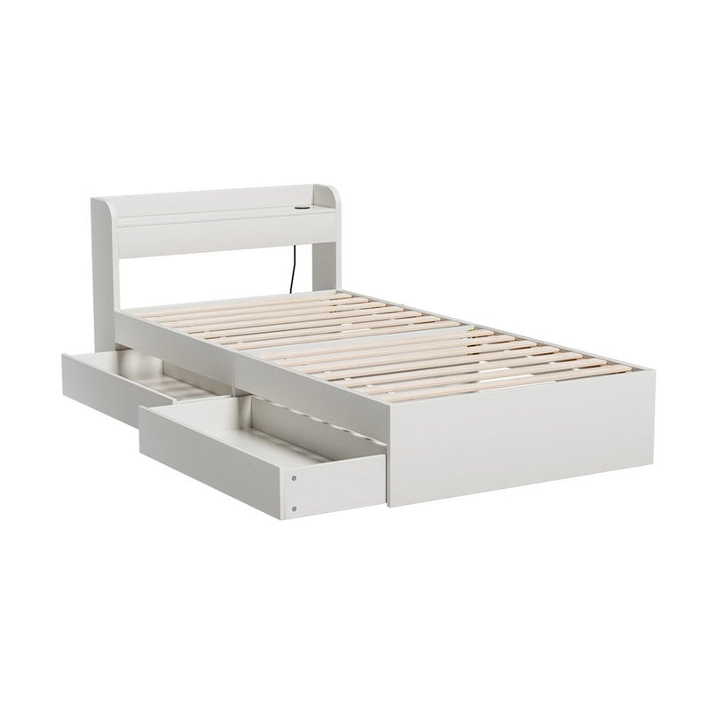 Aura Single Bed Frame With 2 Storage Drawers White - Furniture > Living Room - Rivercity House & Home Co. (ABN 18 642 972 209) - Affordable Modern Furniture Australia