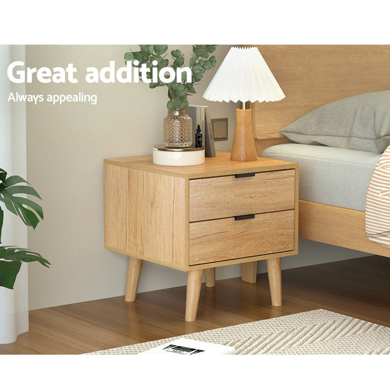 Artiss Bedside Table 2 Drawers Nightstand Side End Table Storage Cabinet Pine - Furniture > Bedroom - Rivercity House & Home Co. (ABN 18 642 972 209)