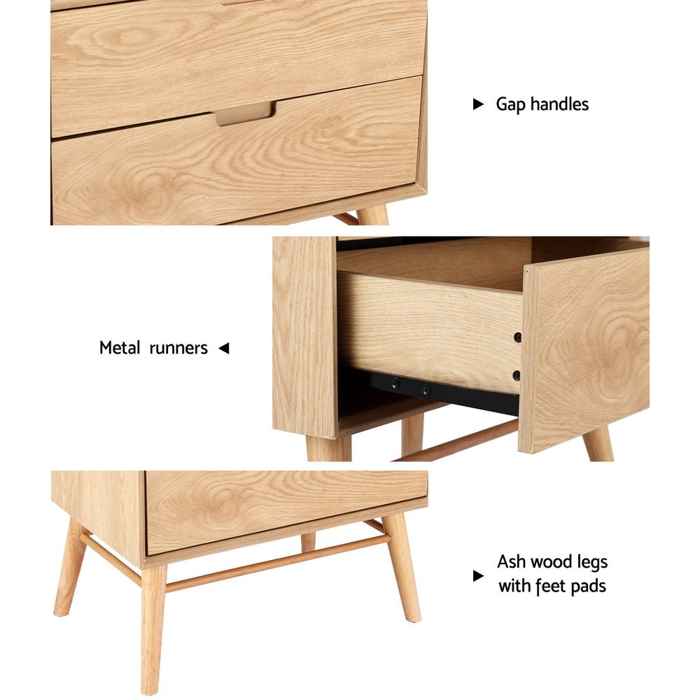 Gino Bedside Table With 2 Drawers - Pine - Furniture > Bedroom - Rivercity House & Home Co. (ABN 18 642 972 209) - Affordable Modern Furniture Australia