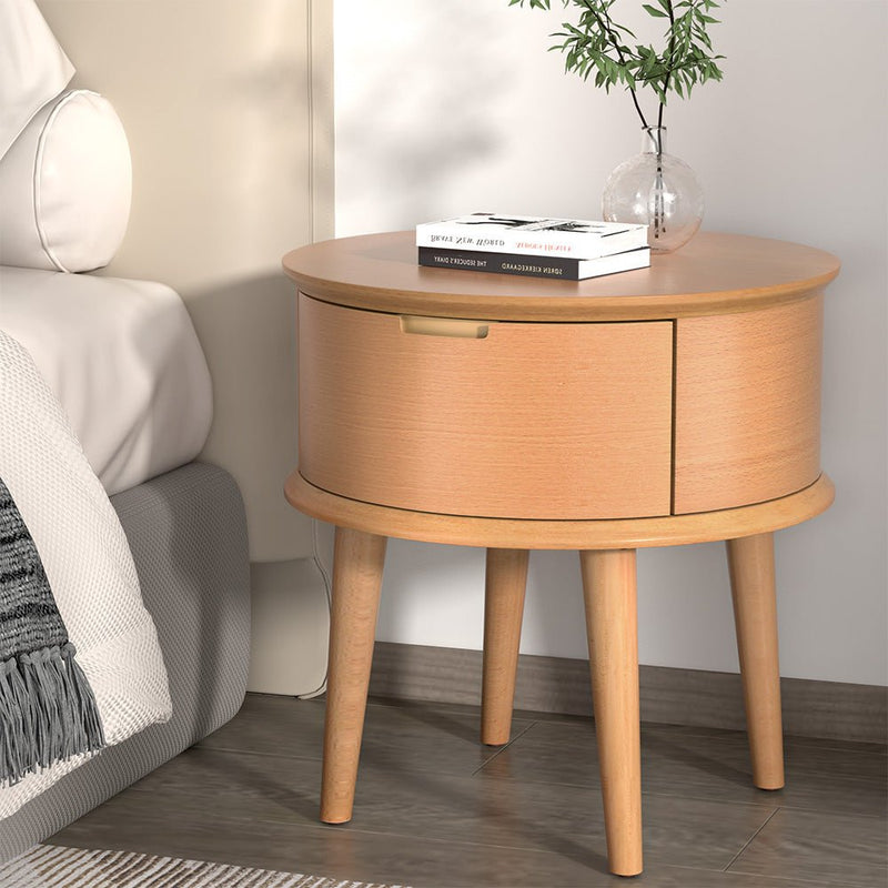 Artiss Bedside Table Curved Drawers Side End Table Nightstand Legs Bedroom Oak - Furniture > Bedroom - Rivercity House & Home Co. (ABN 18 642 972 209)