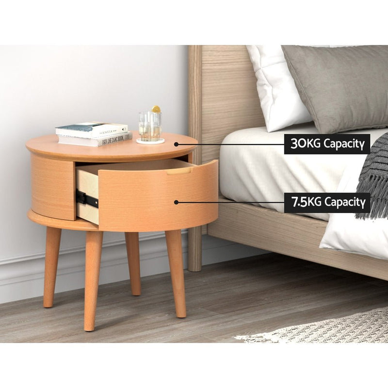 Artiss Bedside Table Curved Drawers Side End Table Nightstand Legs Bedroom Oak - Furniture > Bedroom - Rivercity House & Home Co. (ABN 18 642 972 209)