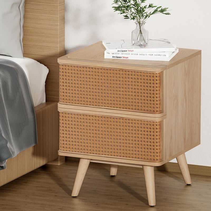 Artiss Bedside Table Rattan Side End Table 2 Drawers Nightstand Bedroom Storage - Furniture > Bedroom - Rivercity House & Home Co. (ABN 18 642 972 209)