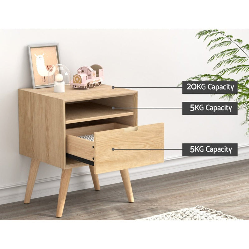 Artiss Bedside Table Side End Table Shelf Drawers Nightstand Bedroom Storage - Furniture > Bedroom - Rivercity House & Home Co. (ABN 18 642 972 209)
