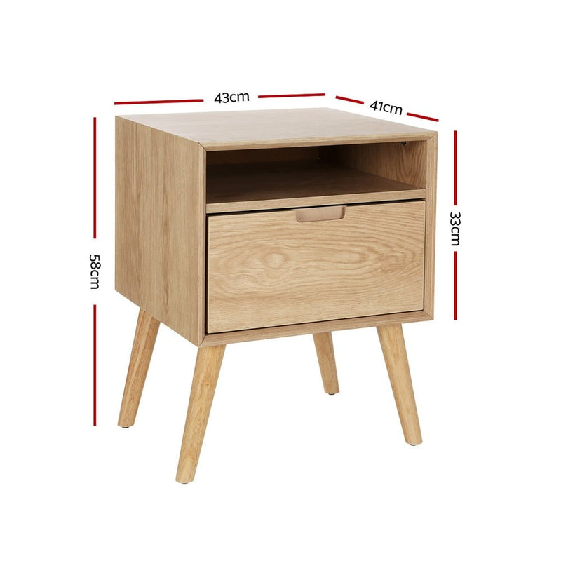 Bedside Table With Shelf And Drawers Pine - Furniture > Bedroom - Rivercity House & Home Co. (ABN 18 642 972 209) - Affordable Modern Furniture Australia