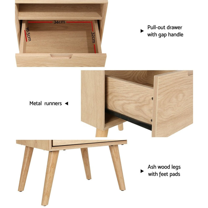 Bedside Table With Shelf And Drawers Pine - Furniture > Bedroom - Rivercity House & Home Co. (ABN 18 642 972 209) - Affordable Modern Furniture Australia