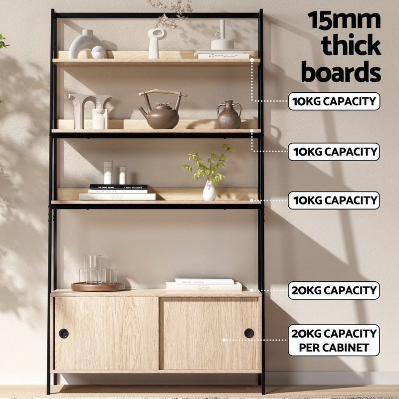 Artiss Bookshelf with Cabinet MIRA Oak - Furniture > Office - Rivercity House & Home Co. (ABN 18 642 972 209) - Affordable Modern Furniture Australia