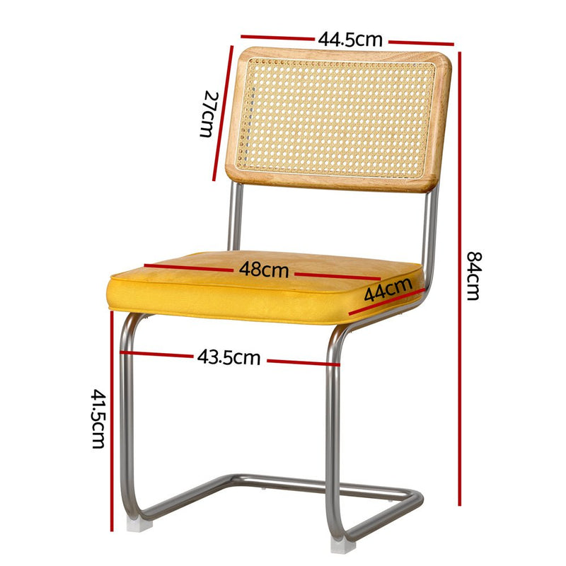 Set of 2 Cantilevered Rattan Dining Chairs - Yellow Velvet Seat - Furniture > Bar Stools & Chairs - Rivercity House & Home Co. (ABN 18 642 972 209) - Affordable Modern Furniture Australia