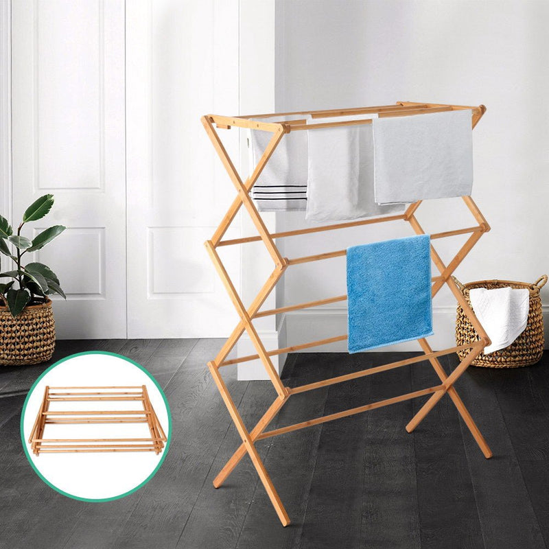 Foldable Bamboo Clothes Rack Airer - Furniture > Bedroom - Rivercity House & Home Co. (ABN 18 642 972 209) - Affordable Modern Furniture Australia