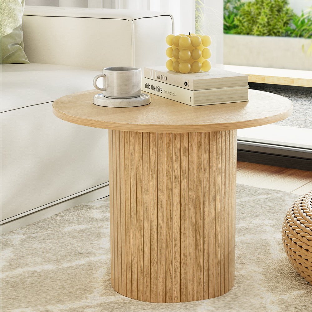 Pine Round Side Table with Fluted Base: Elegant Coffee Table Addition - Furniture > Living Room - Rivercity House & Home Co. (ABN 18 642 972 209) - Affordable Modern Furniture Australia
