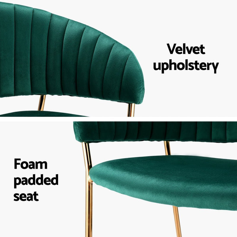 Artiss Dining Chairs Green Velvet Upholstered Set Of 2 Dalia - Furniture > Bar Stools & Chairs - Rivercity House & Home Co. (ABN 18 642 972 209) - Affordable Modern Furniture Australia