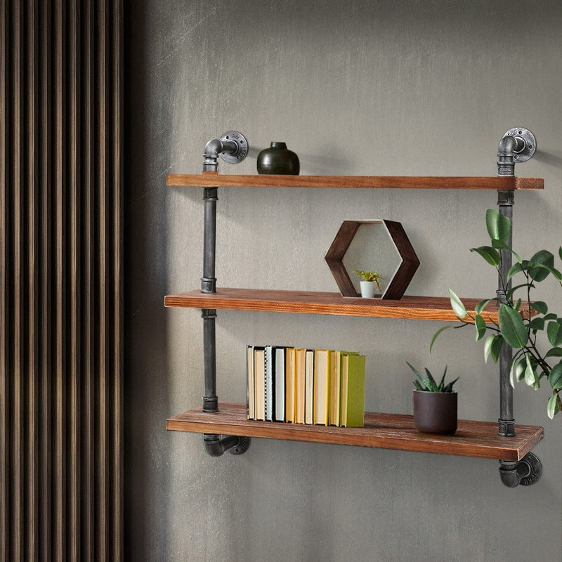Artiss Display Wall Shelves Industrial DIY Pipe Shelf Brackets Rustic Bookshelf - Furniture > Living Room - Rivercity House & Home Co. (ABN 18 642 972 209)