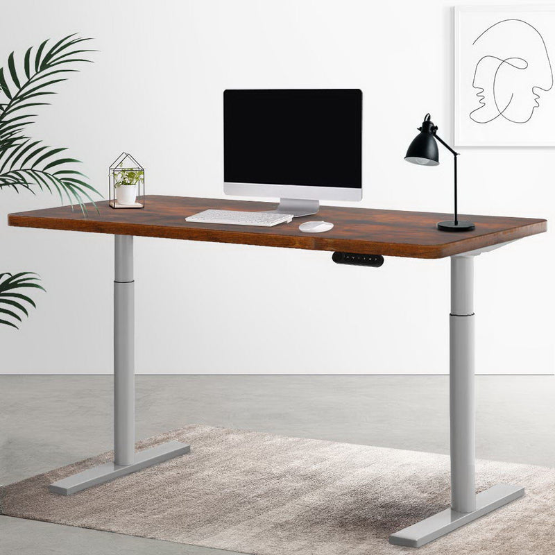 Electric Standing Desk Adjustable Sit Stand Desks Grey Brown 140cm - Furniture > Office - Rivercity House & Home Co. (ABN 18 642 972 209) - Affordable Modern Furniture Australia