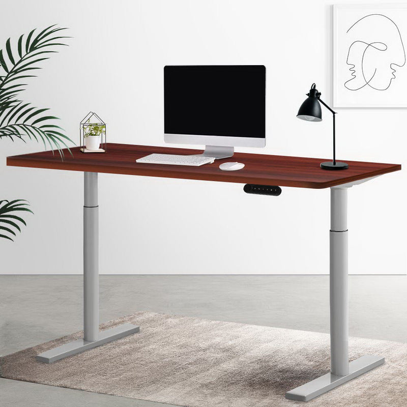 Electric Standing Desk Adjustable Sit Stand Desks Grey Walnut 140cm - Furniture > Office - Rivercity House & Home Co. (ABN 18 642 972 209) - Affordable Modern Furniture Australia