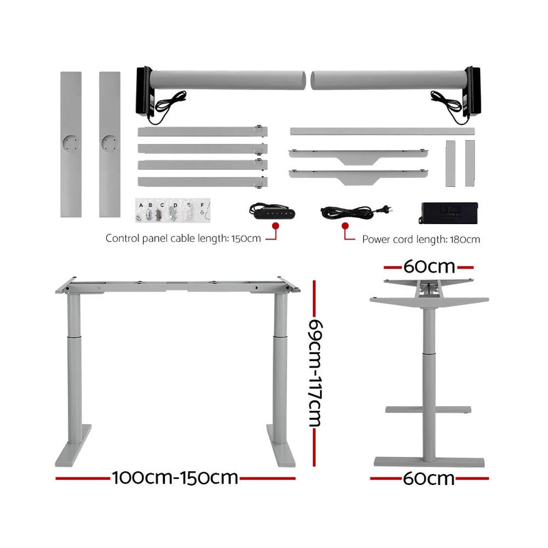 Electric Standing Desk Height Adjustable Sit Stand Desks Grey Oak 140cm - Furniture > Office - Rivercity House & Home Co. (ABN 18 642 972 209) - Affordable Modern Furniture Australia