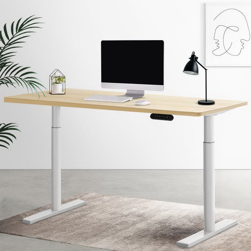 Electric Standing Desk Height Adjustable Sit Stand Desks White Oak 140cm - Furniture > Office - Rivercity House & Home Co. (ABN 18 642 972 209) - Affordable Modern Furniture Australia