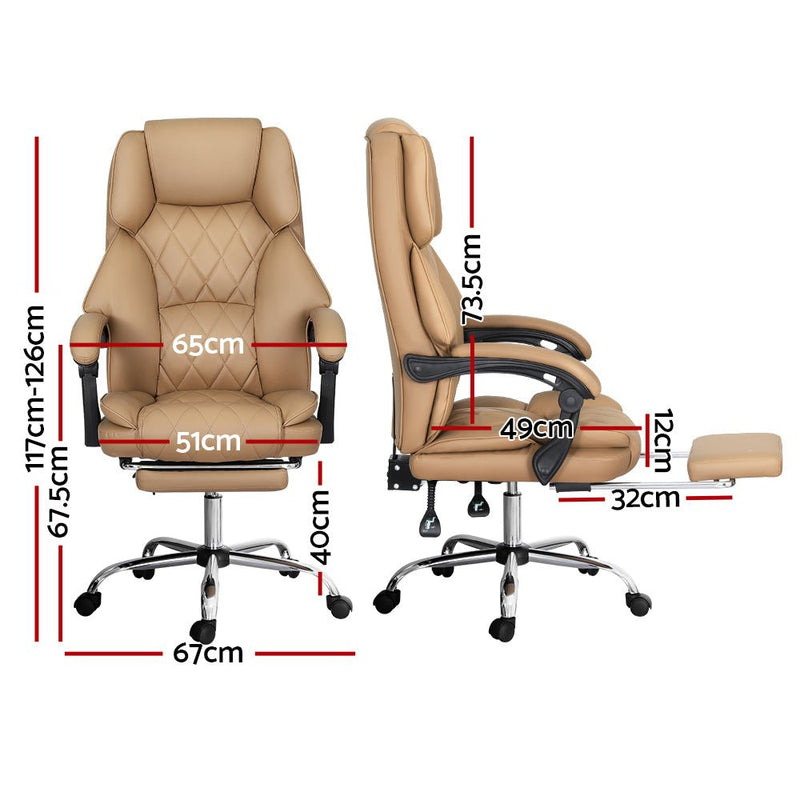 Artiss Executive Office Chair Leather Footrest Espresso - Furniture > Bar Stools & Chairs - Rivercity House & Home Co. (ABN 18 642 972 209)