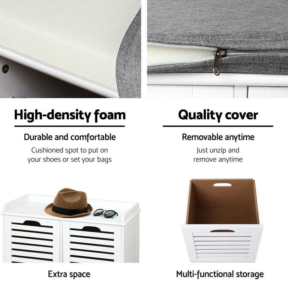 Fabric Shoe Bench with Drawers - White & Grey - Furniture > Living Room - Rivercity House & Home Co. (ABN 18 642 972 209) - Affordable Modern Furniture Australia