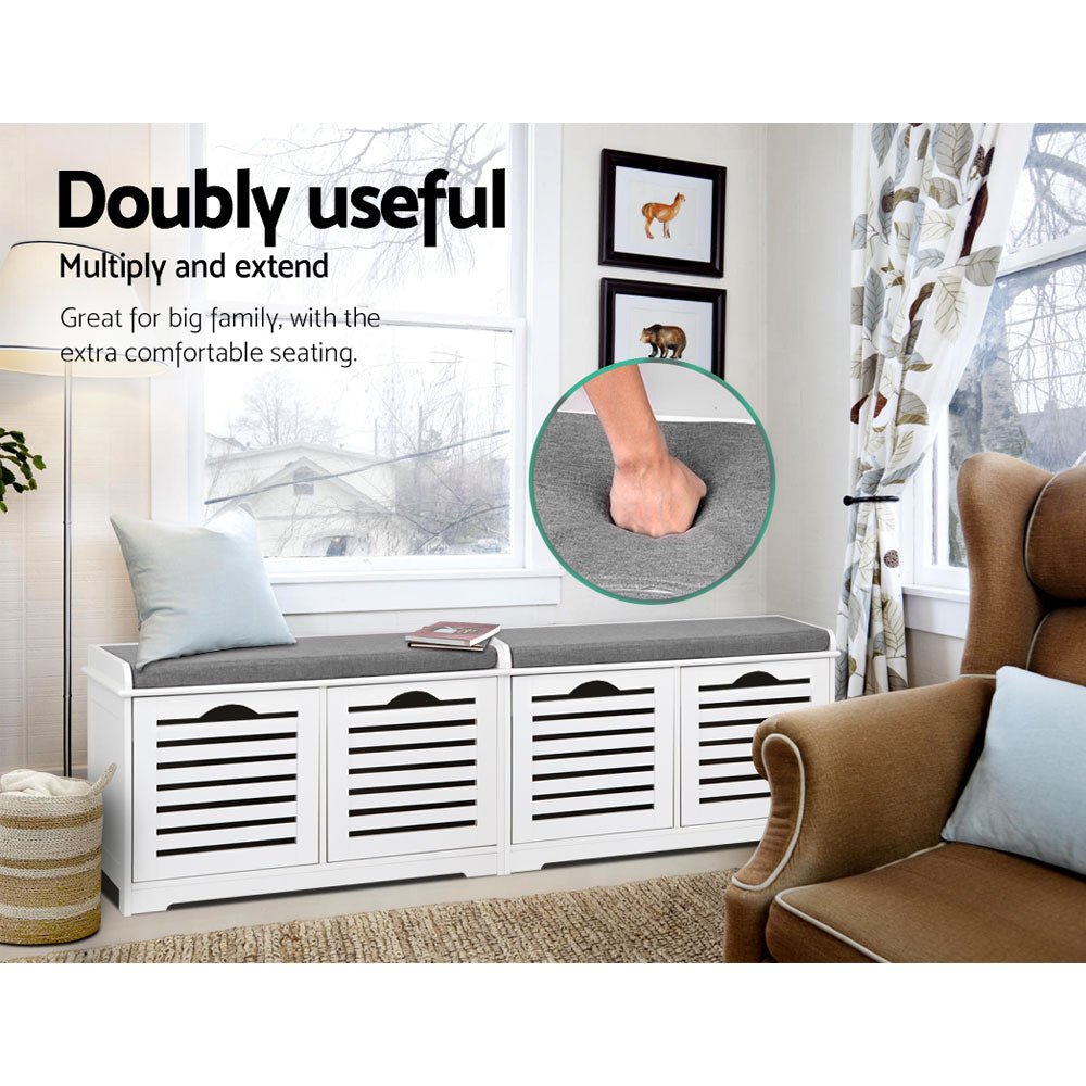 Fabric Shoe Bench with Drawers - White & Grey - Furniture > Living Room - Rivercity House & Home Co. (ABN 18 642 972 209) - Affordable Modern Furniture Australia