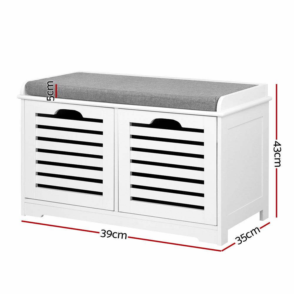 Fabric Shoe Bench with Drawers - White & Grey - Furniture > Living Room - Rivercity House & Home Co. (ABN 18 642 972 209) - Affordable Modern Furniture Australia