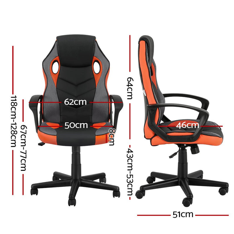 Artiss Gaming Office Chair Computer Executive Racing Chairs High Back Orange - Furniture > Office - Rivercity House & Home Co. (ABN 18 642 972 209)
