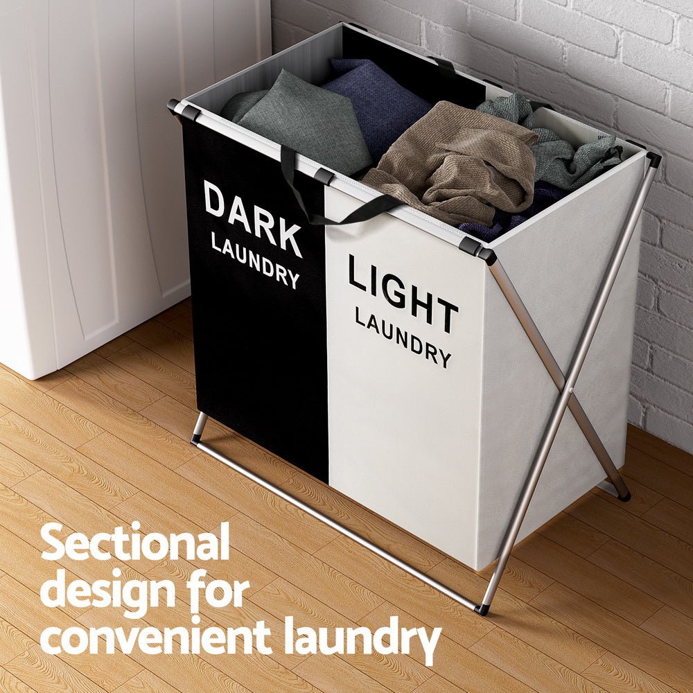 Large Foldable 2 Section Laundry Basket Hamper - Furniture > Bathroom - Rivercity House & Home Co. (ABN 18 642 972 209) - Affordable Modern Furniture Australia