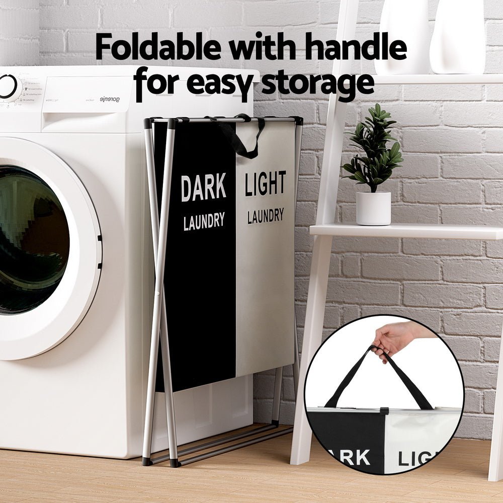 Large Foldable 2 Section Laundry Basket Hamper - Furniture > Bathroom - Rivercity House & Home Co. (ABN 18 642 972 209) - Affordable Modern Furniture Australia