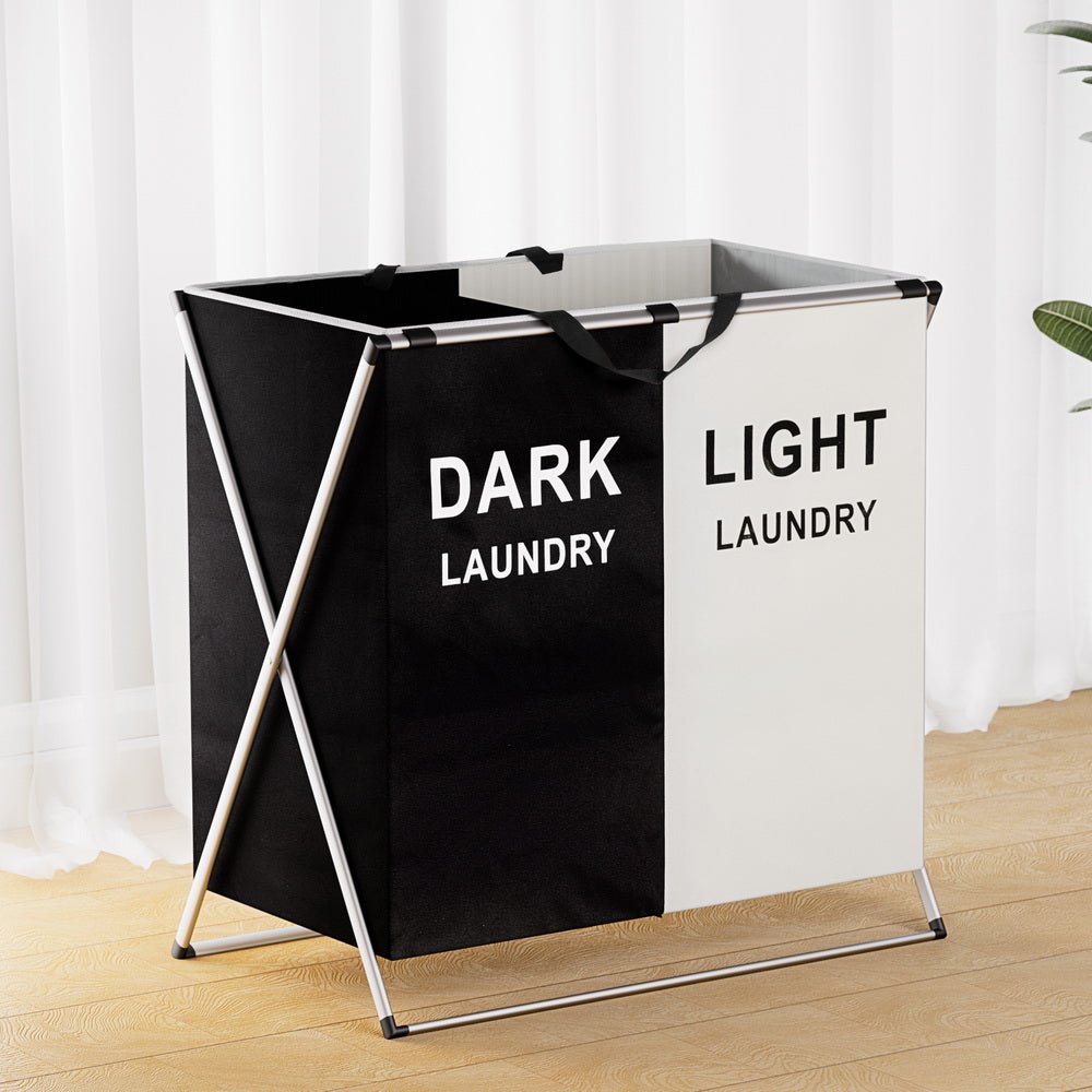 Large Foldable 2 Section Laundry Basket Hamper - Furniture > Bathroom - Rivercity House & Home Co. (ABN 18 642 972 209) - Affordable Modern Furniture Australia