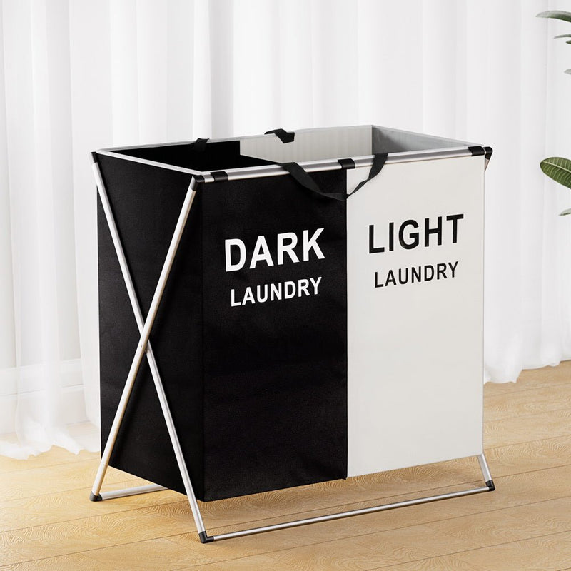 Artiss Laundry Basket Hamper Large Foldable Washing Clothes Storage 2 Sections - Furniture > Bathroom - Rivercity House & Home Co. (ABN 18 642 972 209)