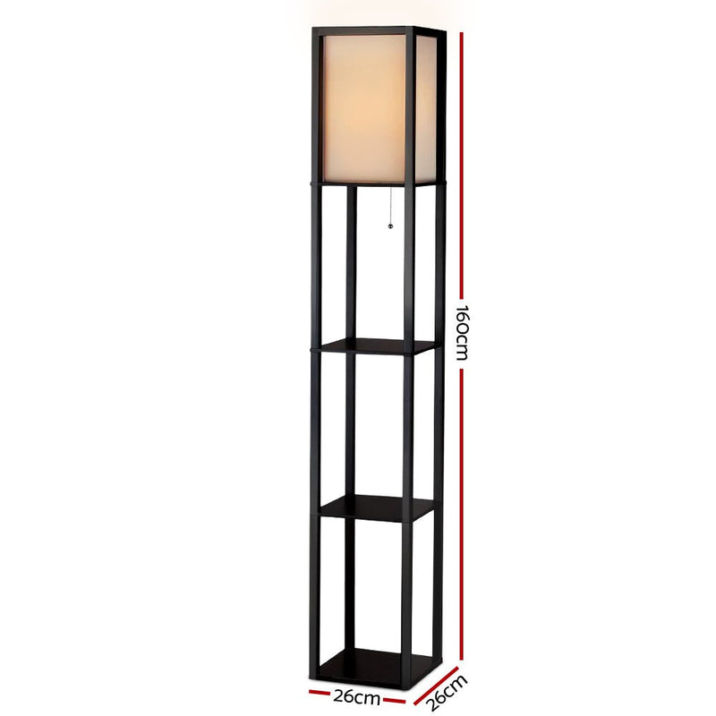 Artiss Led Floor Lamp Shelf Vintage Wood Standing Light Reading Storage Bedroom - Home & Garden > Lighting - Rivercity House & Home Co. (ABN 18 642 972 209)