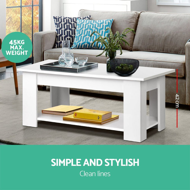 Artiss Lift Up Top Mechanical Coffee Table - White - Furniture > Living Room - Rivercity House & Home Co. (ABN 18 642 972 209)