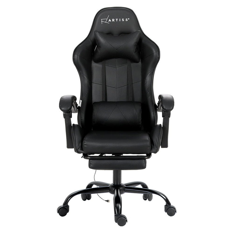 Artiss Massage Gaming Chair 2 Point PU Leather Black - Furniture > Office - Rivercity House & Home Co. (ABN 18 642 972 209)