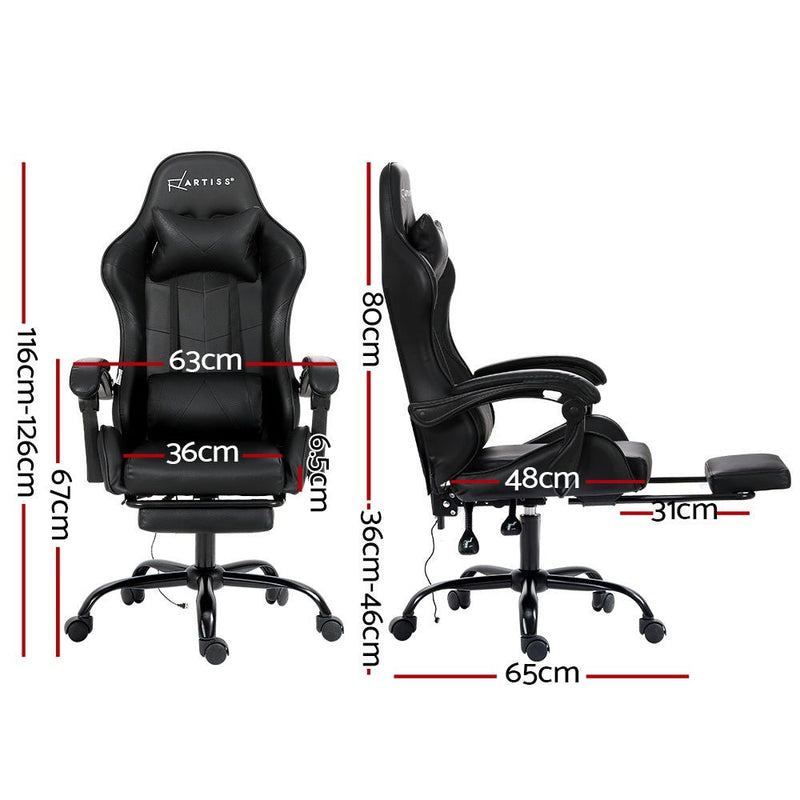 Artiss Massage Gaming Chair 2 Point PU Leather Black - Furniture > Office - Rivercity House & Home Co. (ABN 18 642 972 209)