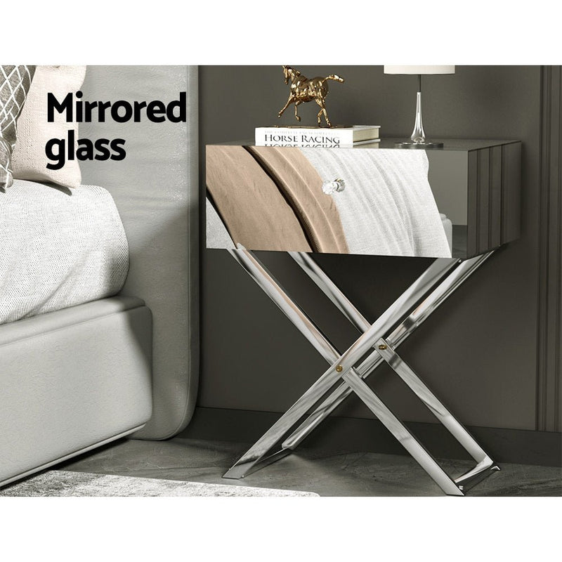 Mirrored Bedside Table Silver - Furniture > Bedroom - Rivercity House & Home Co. (ABN 18 642 972 209) - Affordable Modern Furniture Australia