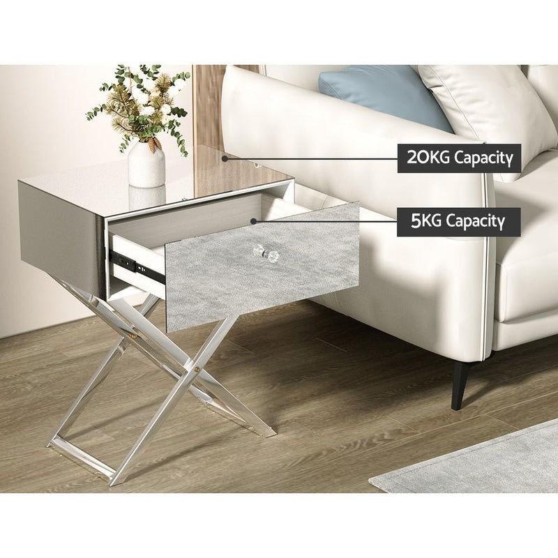 Mirrored Bedside Table Silver - Furniture > Bedroom - Rivercity House & Home Co. (ABN 18 642 972 209) - Affordable Modern Furniture Australia