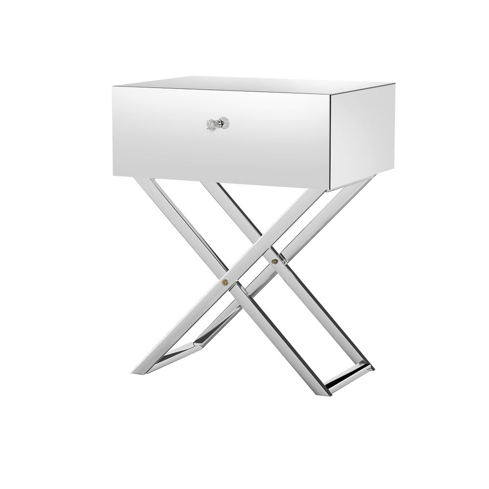 Mirrored Bedside Table Silver - Furniture > Bedroom - Rivercity House & Home Co. (ABN 18 642 972 209) - Affordable Modern Furniture Australia