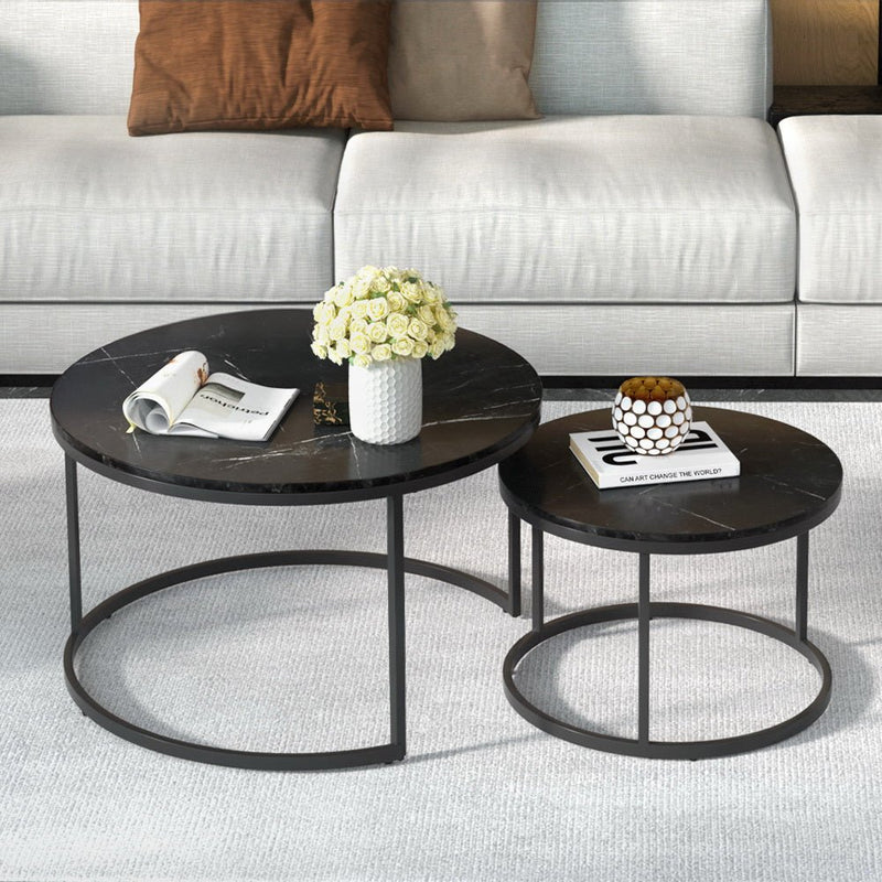 Nesting Coffee Tables Set of 2 Marble-effect Top 80/60CM Black - Furniture > Living Room - Rivercity House & Home Co. (ABN 18 642 972 209) - Affordable Modern Furniture Australia
