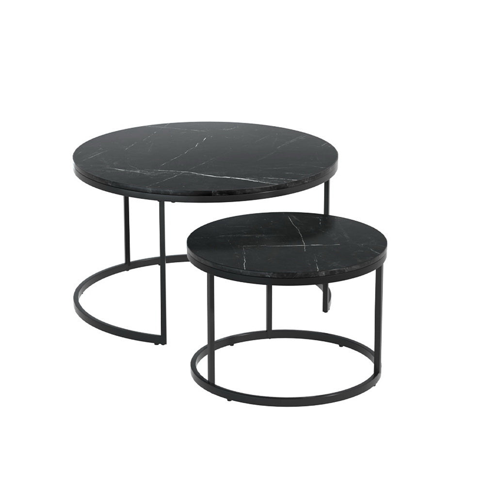 Nesting Coffee Tables Set of 2 Marble-effect Top 80/60CM Black - Furniture > Living Room - Rivercity House & Home Co. (ABN 18 642 972 209) - Affordable Modern Furniture Australia