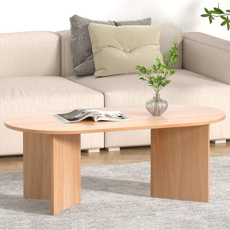 Artiss Oval Coffee Table Particle Board Wooden Living Room Table 110CM - Furniture > Living Room - Rivercity House & Home Co. (ABN 18 642 972 209)