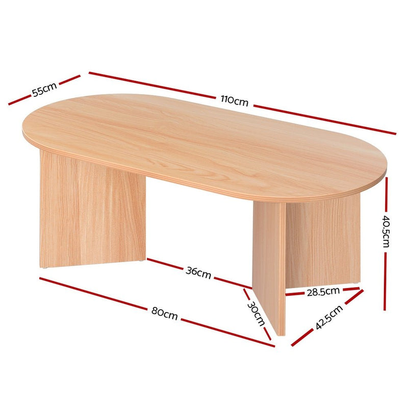 Artiss Oval Coffee Table Particle Board Wooden Living Room Table 110CM - Furniture > Living Room - Rivercity House & Home Co. (ABN 18 642 972 209)