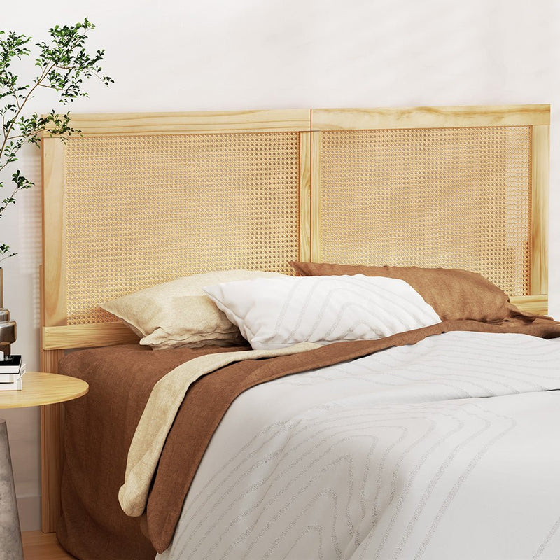 Artiss Rattan Bed Frame Queen Size Bed Head Headboard Bedhead Base RIBO Pine - Furniture > Bedroom - Rivercity House & Home Co. (ABN 18 642 972 209)
