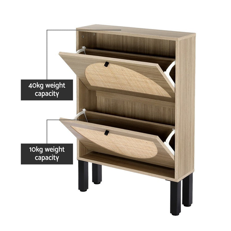 Artiss Shoe Cabinet 2 Drawers Rattan 6 Pairs - Home & Garden > Storage - Rivercity House & Home Co. (ABN 18 642 972 209)
