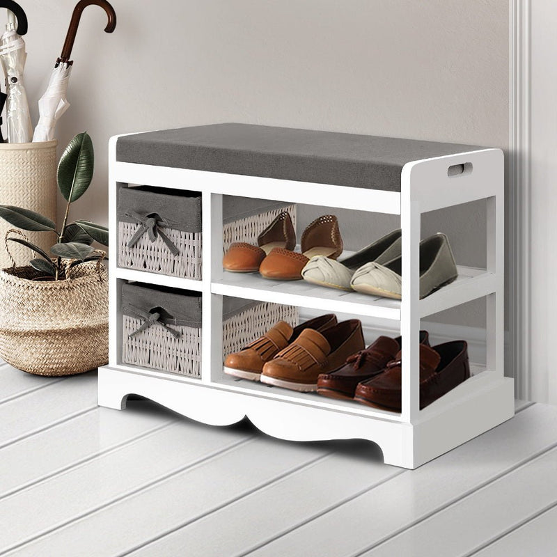 Artiss Shoe Cabinet Bench Rack Wooden Storage Organiser Shelf Stool 2 Drawers - Furniture > Bedroom - Rivercity House & Home Co. (ABN 18 642 972 209)