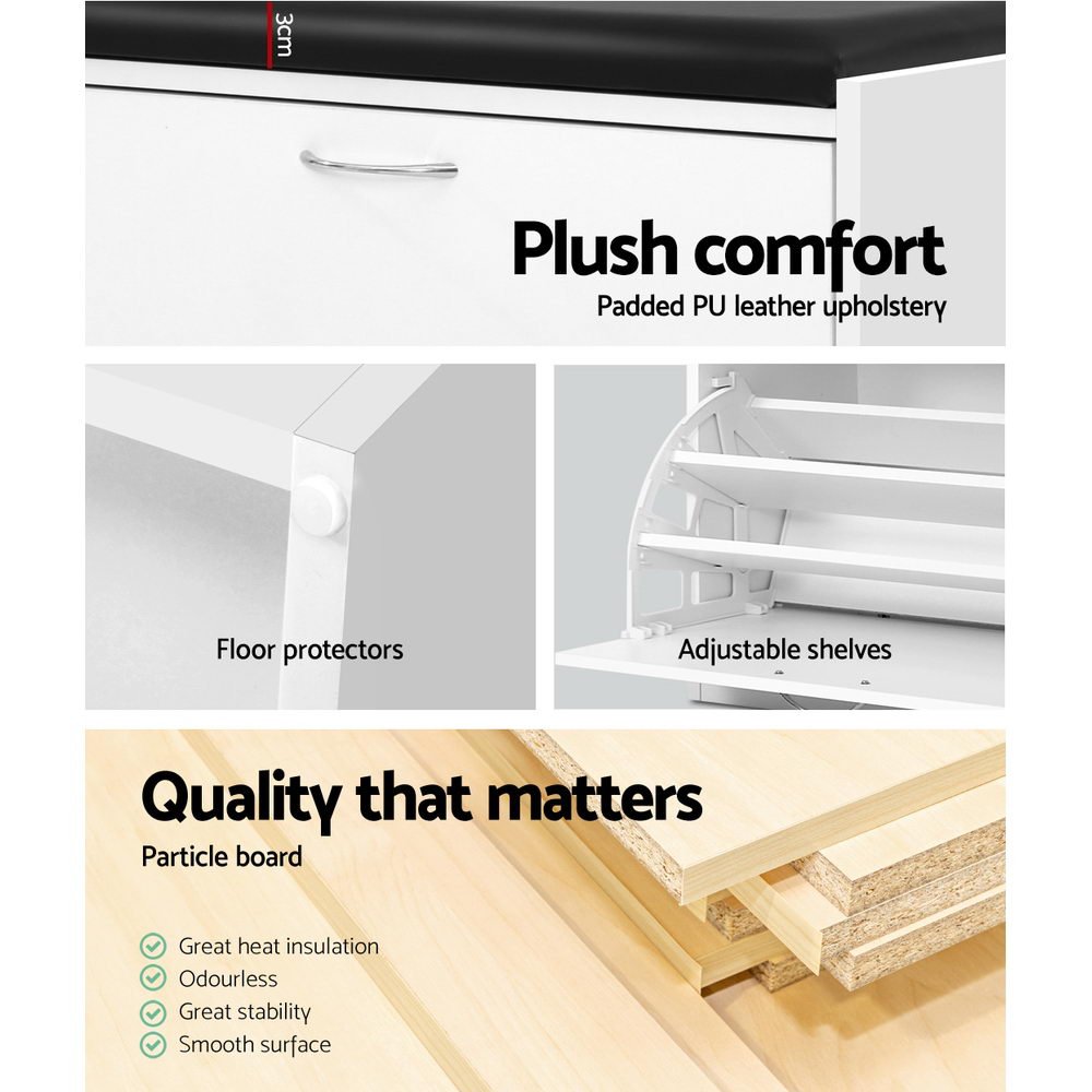 Shoe Cabinet Bench Shoes Storage Rack Organiser Drawer White 15 Pairs - Furniture > Living Room - Rivercity House & Home Co. (ABN 18 642 972 209) - Affordable Modern Furniture Australia